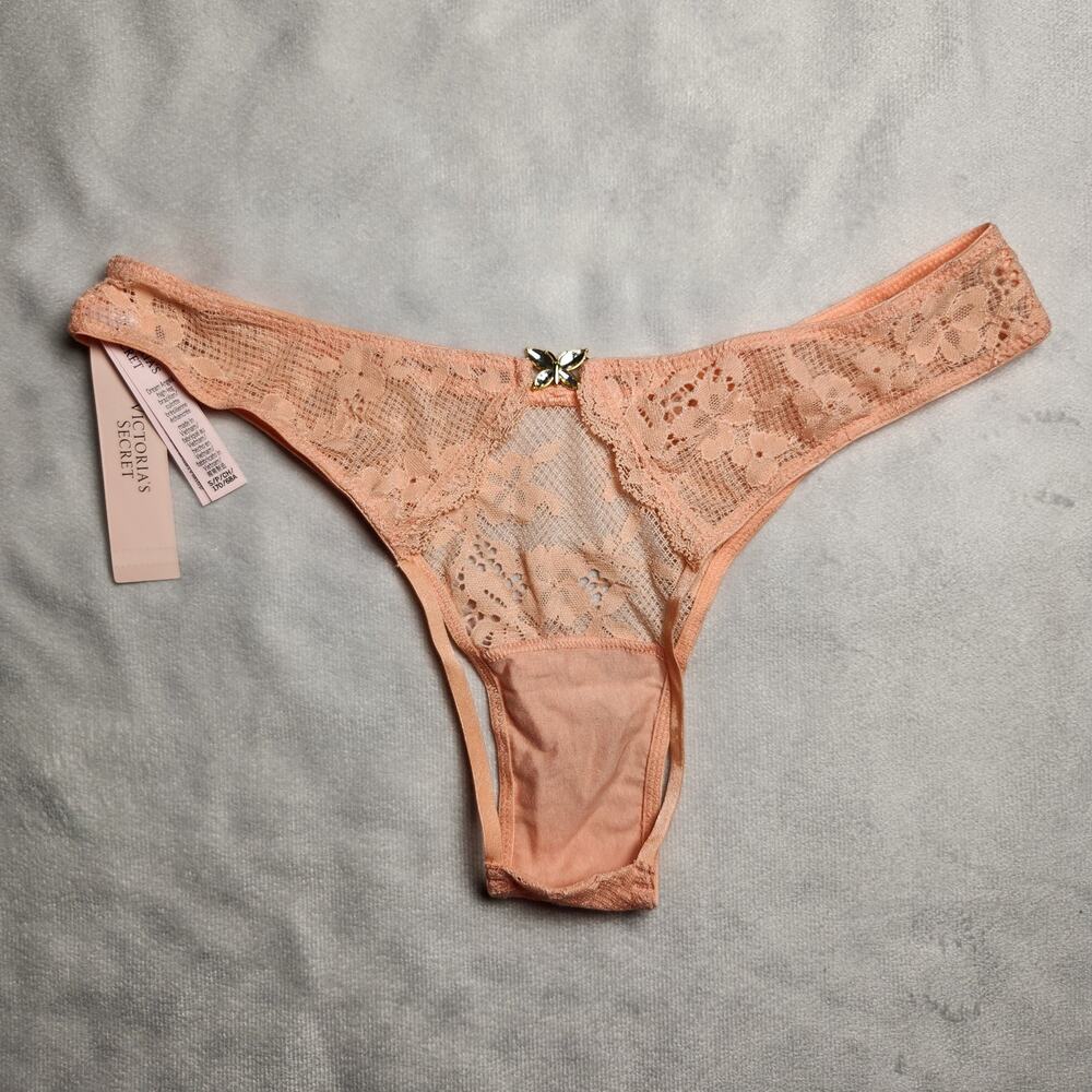 Victoria's Secret Orange Butterfly Brazilian Cutout Open Back Lace Panty - Small